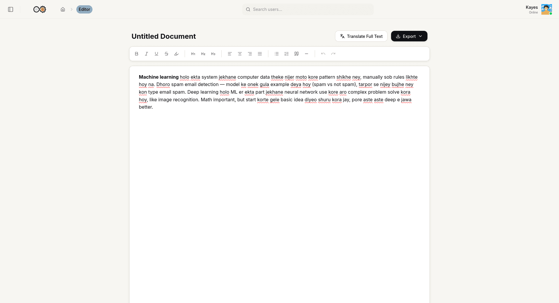 LearnSync - text editor with banglish to english conversion