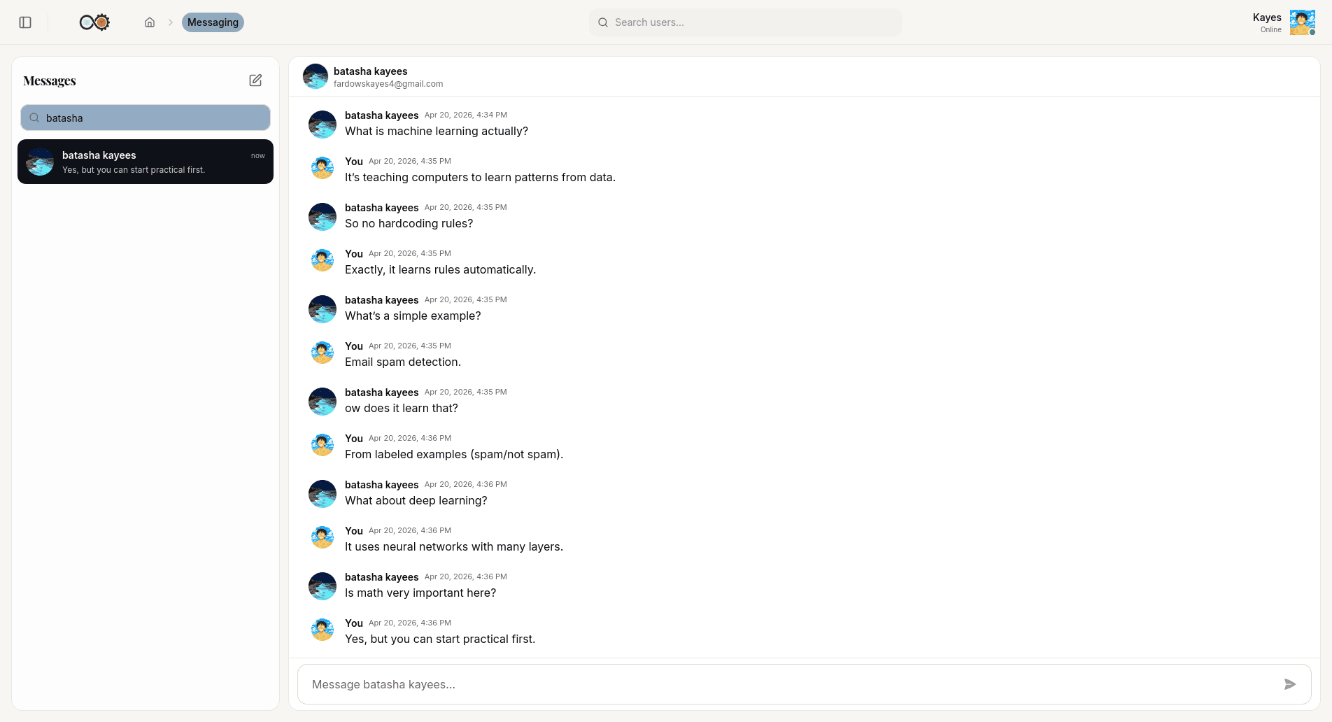 LearnSync - normal conversation with another user