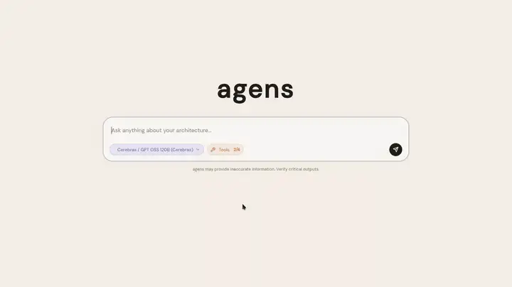 Agens web app answering a question with tools enabled